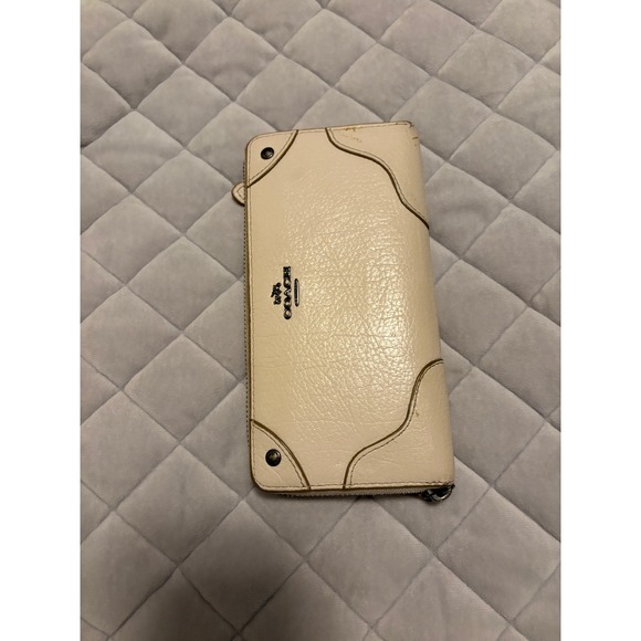 Coach Handbags - Coach Cream Pebbled Leather Trunk Style Zip Around Wallet